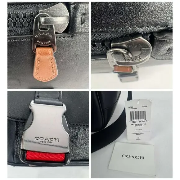 Coach Signature Messenger Bag Gray Black Canvas Leather Crossbody - Picture 8 of 8